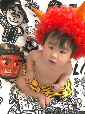 「節分」｜「アイテム（帽子）」を使った、R★さん（キッズ・70cm）の冬コーディネート