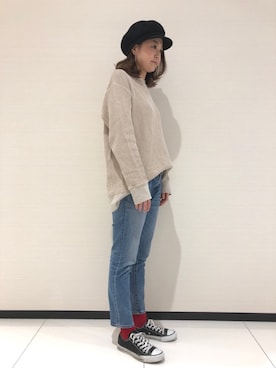 「14+（イチヨンプラス）のアイテム（キャスケット）」を使った、14+ イオンモール旭川駅前店 スタッフさん（レディース・165cm）の冬コーディネート