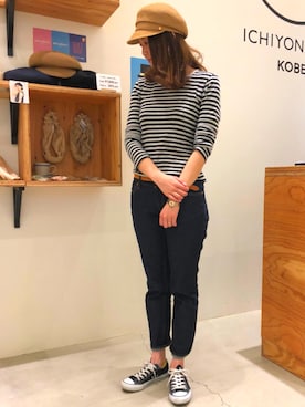 「14+（イチヨンプラス）のアイテム（キャスケット）」を使った、14+ イオンモール旭川駅前店 スタッフさん（レディース・165cm）の夏コーディネート