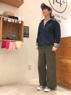 「EDWIN（エドウィン）のアイテム（ジャケット/アウター）」を使った、14+ イオンモール旭川駅前店 スタッフさん（レディース・160cm）の春コーディネート