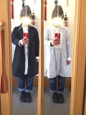 「POU DOU DOU（プードゥドゥ）のアイテム（シャツワンピース）」を使った、まっきさん（レディース・148cm）の春コーディネート