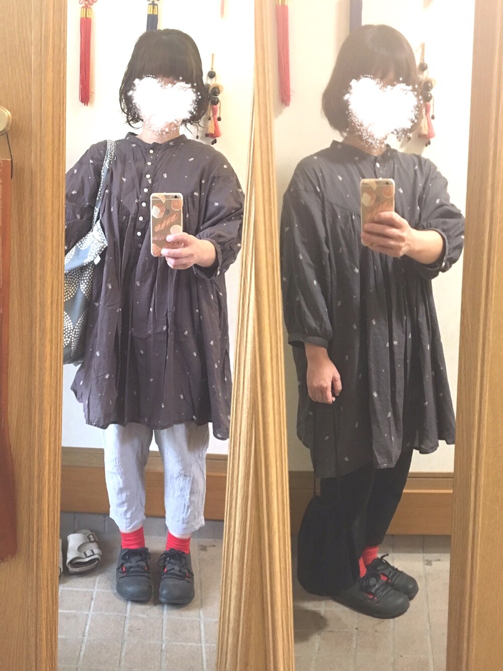 「今日のコーデ、黒コーデ」｜「studio CLIPのアイテム（チュニック、グレー系）」を使った、まっきさん（レディース・148cm）の秋コーディネートの1枚目の写真