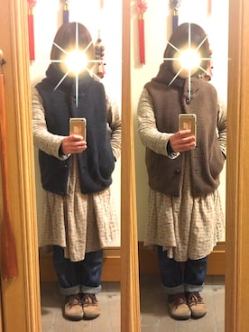 「CALINER（カリネ）のアイテム」を使った、まっきさん（レディース・148cm）の冬コーディネート