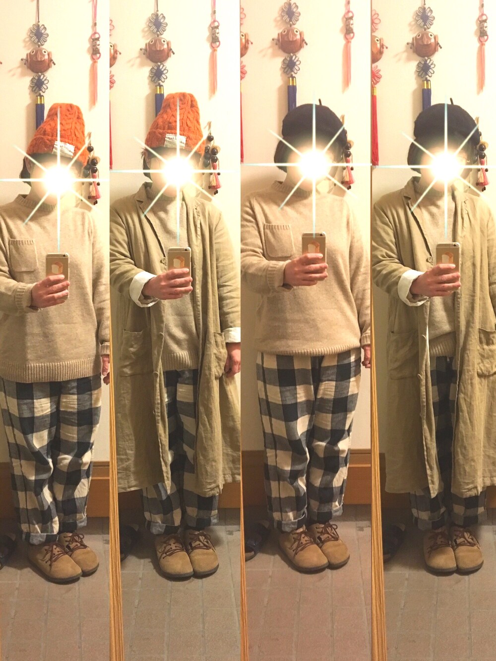 「ベレー帽、ニット帽、今日のコーデ」｜「GUのアイテム（ニット/セーター、ベージュ系）」を使った、まっきさん（レディース・148cm）の冬コーディネートの1枚目の写真