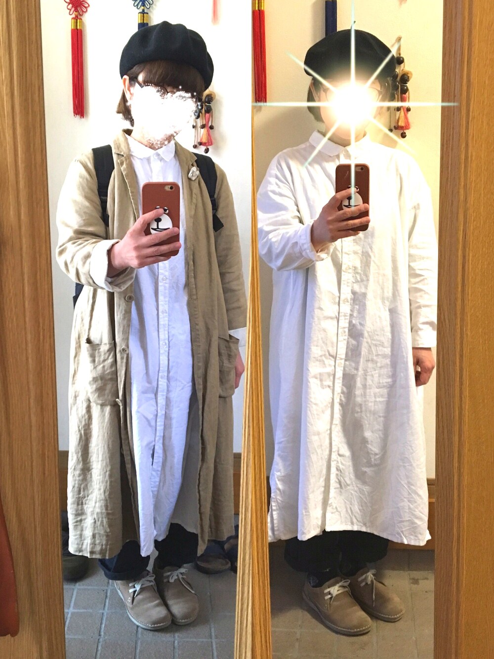「今日のコーデ、モノトーン、モノトーン×ベージュ、春コーデ、シャツワンピ」｜「SM2のアイテム（チェスターコート、ベージュ系）」を使った、まっきさん（レディース・148cm）の春コーディネートの1枚目の写真