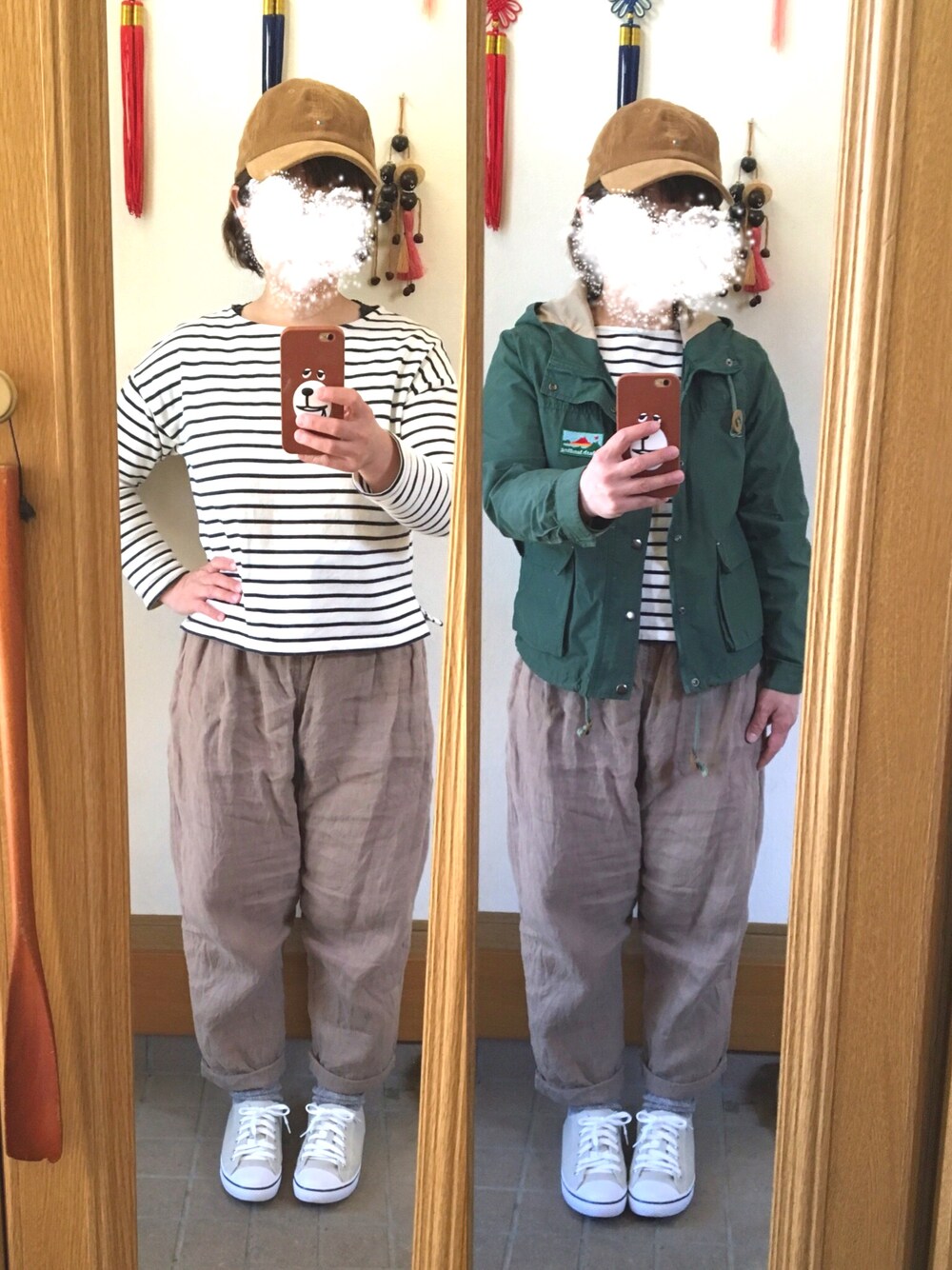 「今日のコーデ、キャップ、スニーカー」｜「chocol raffine robeのアイテム（Tシャツ/カットソー、その他）」を使った、まっきさん（レディース・148cm）の春コーディネートの1枚目の写真