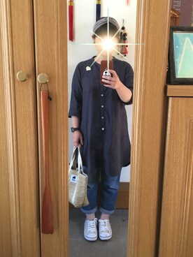 「ムック本」｜「アイテム（チュニック）」を使った、まっきさん（レディース・148cm）の夏コーディネート