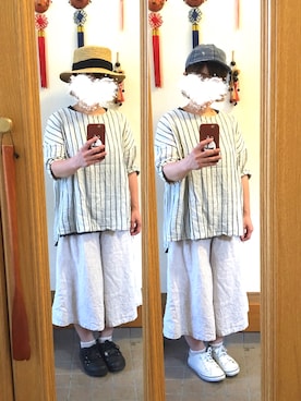 「ミックスコーデ」｜「アイテム（帽子）」を使った、まっきさん（レディース・148cm）の秋コーディネート