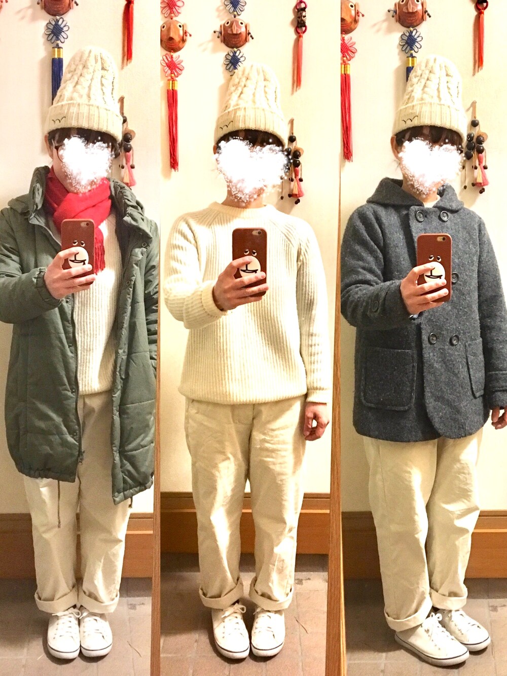「今日のコーデ、今日の服、プチプラ、ニット帽、ニット、冬コーデ」｜「GUのアイテム（ニット/セーター、ホワイト系）」を使った、まっきさん（レディース・148cm）の冬コーディネートの1枚目の写真