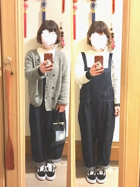 「ミックスコーデ」｜「アイテム（オールインワン・サロペット）」を使った、まっきさん（レディース・148cm）の春コーディネート