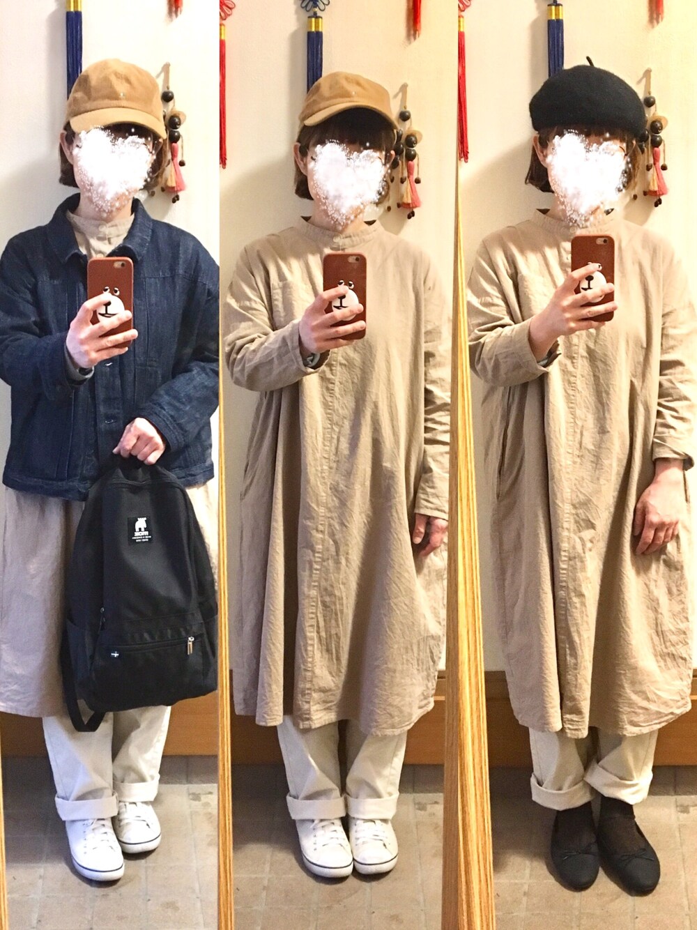 「今日のコーデ、今日の服、キャップ、ベレー帽、春コーデ」｜「SM2のアイテム（ワンピース、ベージュ系）」を使った、まっきさん（レディース・148cm）の春コーディネートの1枚目の写真