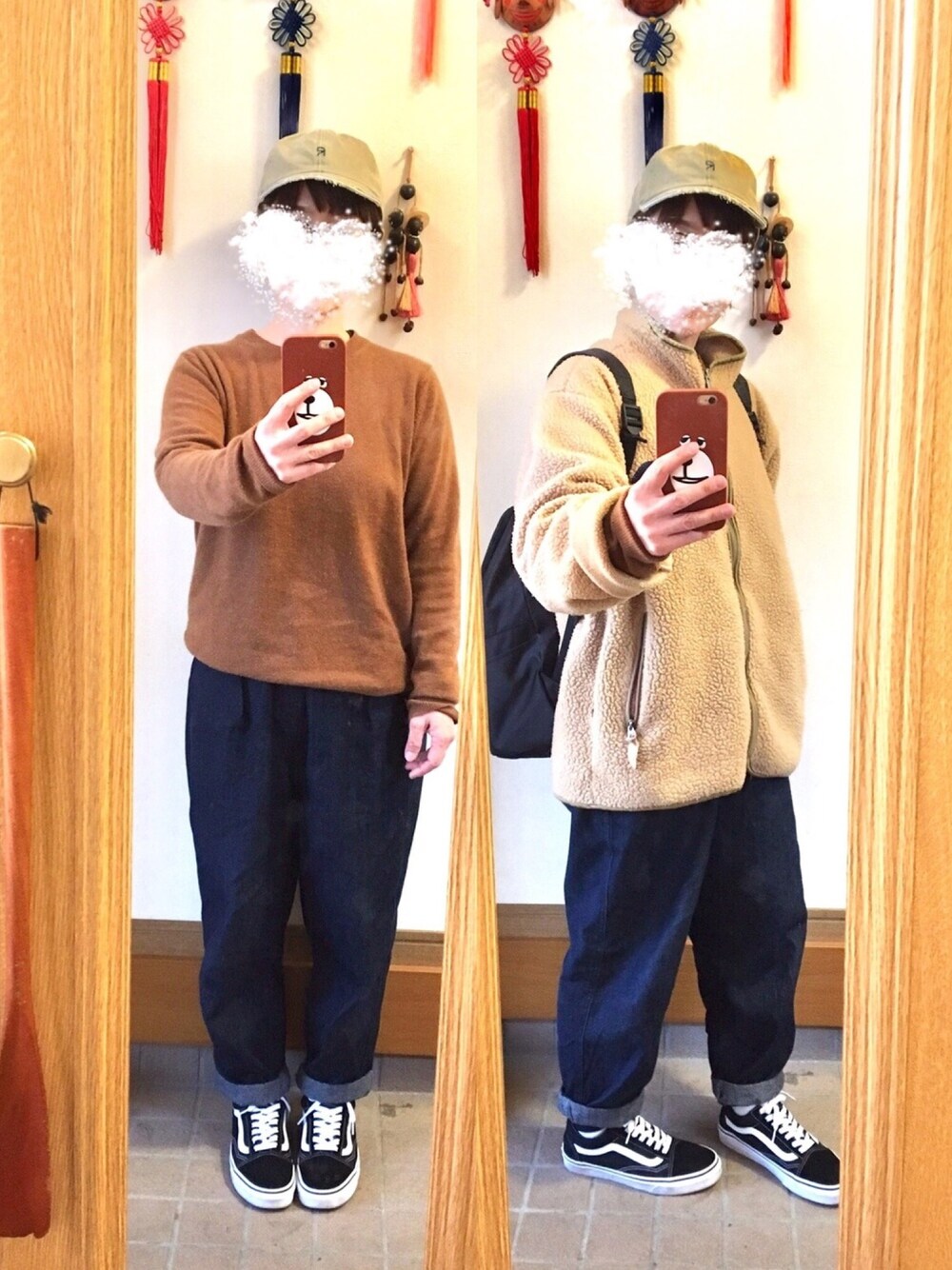 「今日のコーデ、今日の服、古着、古着リメイク、キャップ、ハニーズ」｜「UNIQLOのアイテム（ニット/セーター、ブラウン系）」を使った、まっきさん（レディース・148cm）の春コーディネートの1枚目の写真