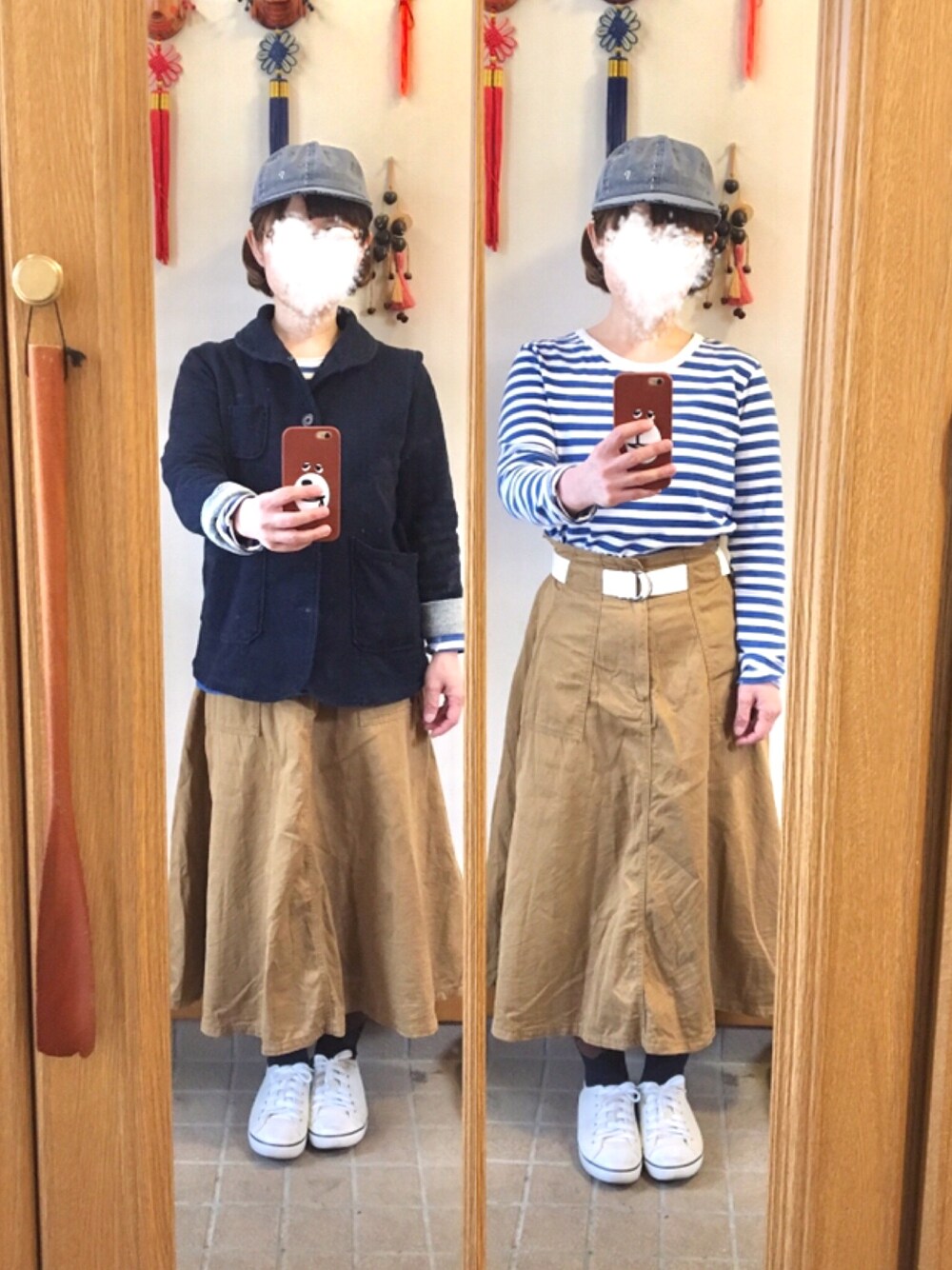 「今日のコーデ、今日の服、キャップ、古着」｜「Right-on WOMEN'Sのアイテム（Tシャツ/カットソー、ブルー系）」を使った、まっきさん（レディース・148cm）の春コーディネートの1枚目の写真