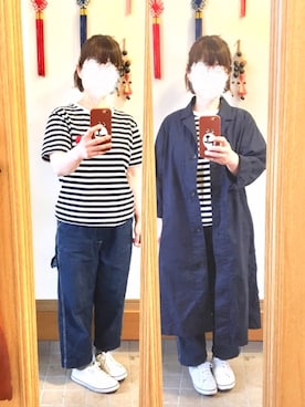 「ペインターパンツ」｜「アイテム（チェスターコート）」を使った、まっきさん（レディース・148cm）の春コーディネート