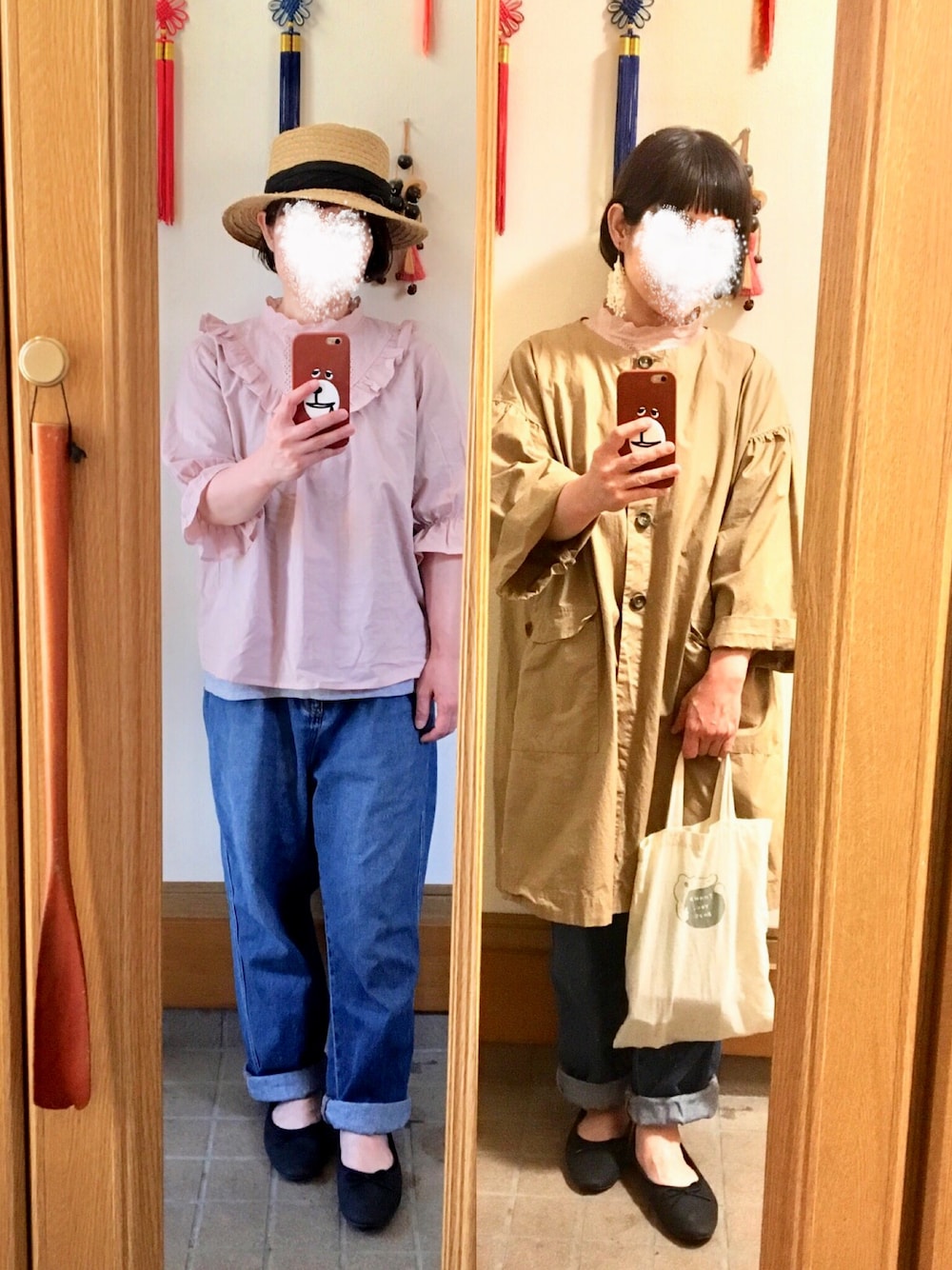 「今日のコーデ、今日の服、ミックスコーデ、古着、でかパン、ダボパン」｜「しまむらのアイテム（シャツ/ブラウス、ピンク系）」を使った、まっきさん（レディース・148cm）の春コーディネートの1枚目の写真