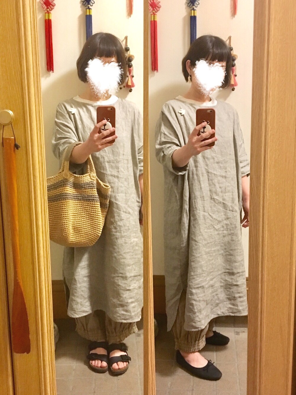 「今日のコーデ、今日の服、ワントーンコーデ、楽チンコーデ、バレエシューズ、アリゾナ、ワンピース」｜「blue willowのアイテム（ワンピース、ベージュ系）」を使った、まっきさん（レディース・148cm）の春コーディネートの1枚目の写真