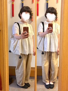 「Samansa Mos2 blue（サマンサモスモスブルー）のアイテム（バレエシューズ）」を使った、まっきさん（レディース・147cm）の夏コーディネート