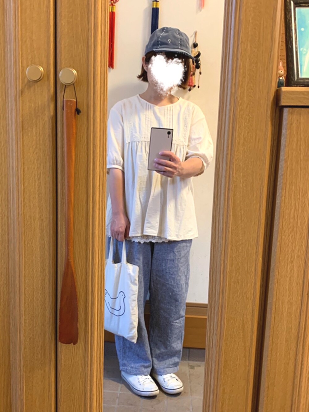 「今日のコーデ、今日の服、ミックスコーデ」｜「セルフサービスのアイテム（シャツ/ブラウス、ホワイト系）」を使った、まっきさん（レディース・148cm）の秋コーディネートの1枚目の写真