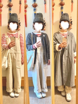「イロチ買い」｜「アイテム（オールインワン・サロペット）」を使った、まっきさん（レディース・148cm）の秋コーディネート