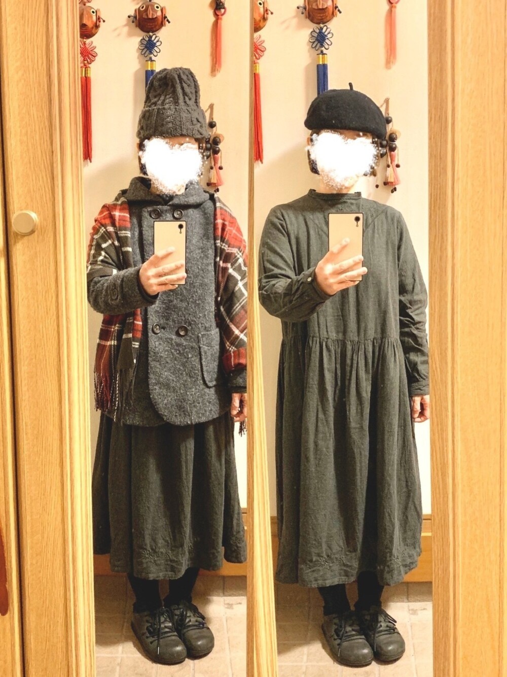 「今日のコーデ、今日の服、ニット帽、ベレー帽、シンプルコーデ、古着」｜「Samansa Mos2のアイテム（帽子、グレー系）」を使った、まっきさん（レディース・148cm）の冬コーディネートの1枚目の写真