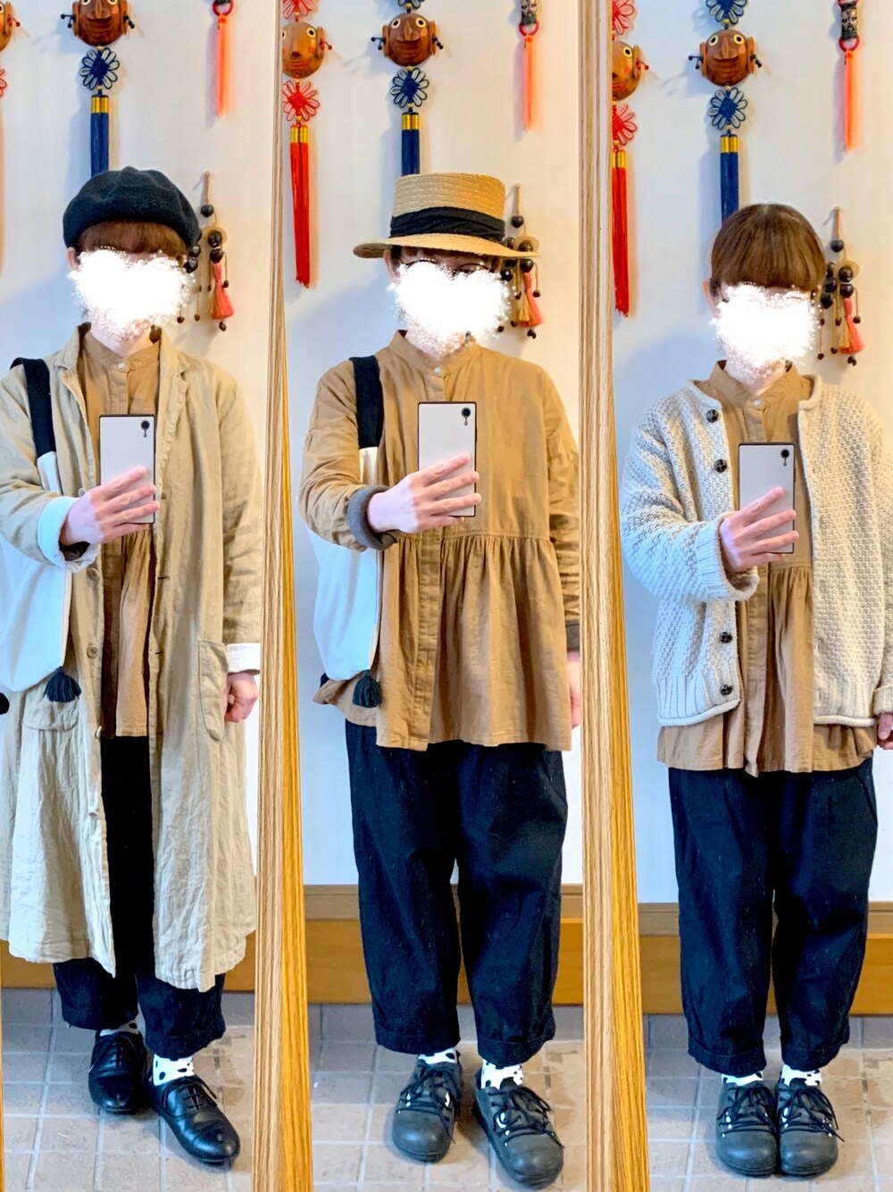 「今日のコーデ、今日の服、ベレー帽、麦わら帽子、カーディガン、休日コーデ」｜「SM2のアイテム（ハット、ブラック系）」を使った、まっきさん（レディース・150cm）の春コーディネートの1枚目の写真