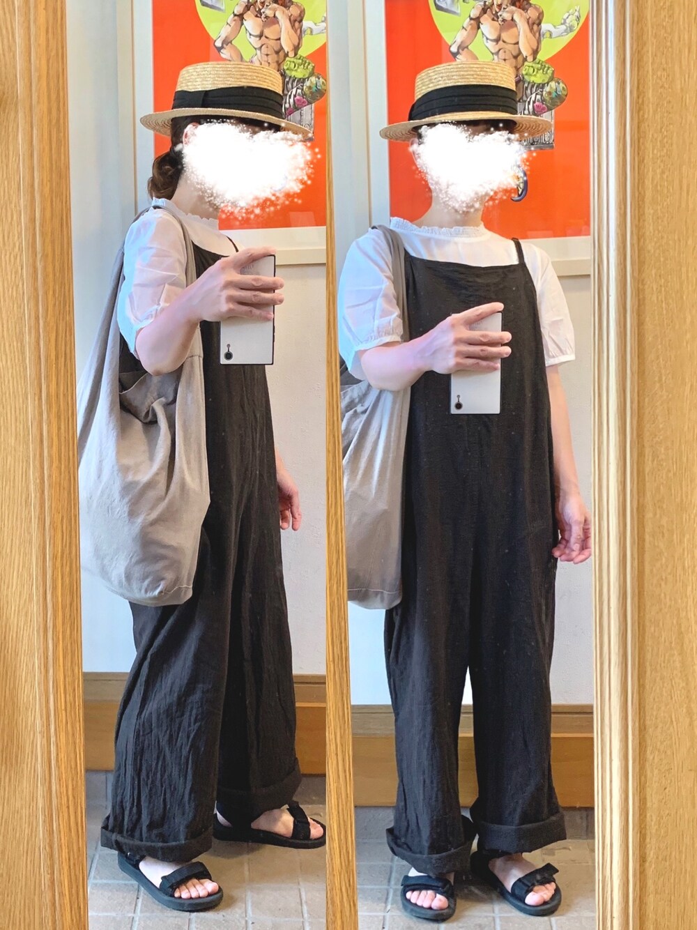 「今日のコーデ、今日の服、カンカン帽、麦わら帽子、スポサン」｜「14+のアイテム（ハット、ブラック系）」を使った、まっきさん（レディース・150cm）の夏コーディネートの1枚目の写真