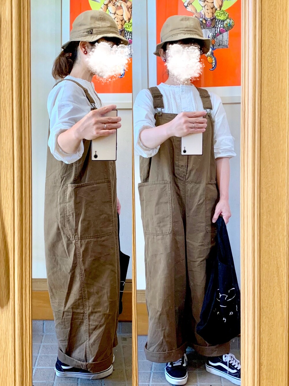 「今日のコーデ、今日の服、秋のコーデ、ミックスコーデ、バケットハット」｜「NEW ERAのアイテム（ハット、ブラウン系）」を使った、まっきさん（レディース・150cm）の秋コーディネートの1枚目の写真