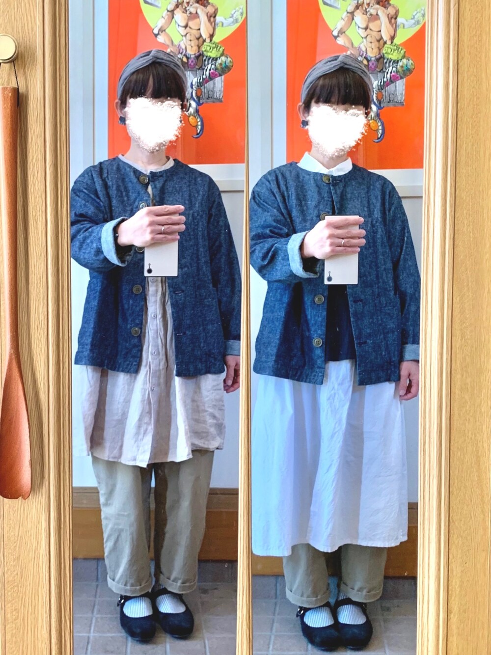 「今日の買い物、秋のコーデ」｜「studio CLIPのアイテム（ノーカラージャケット、ブルー系）」を使った、まっきさん（レディース・150cm）の秋コーディネートの1枚目の写真