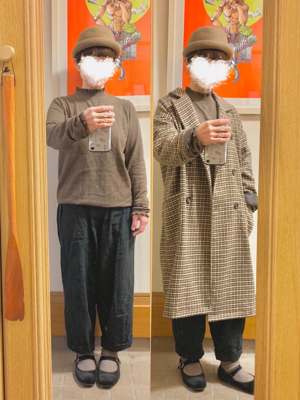 「今日のコーデ、今日の服、ブラウンコーデ、ストラップシューズ」｜「しまむらのアイテム（チェスターコート、ブラウン系）」を使った、まっきさん（レディース・150cm）の冬コーディネートの1枚目の写真