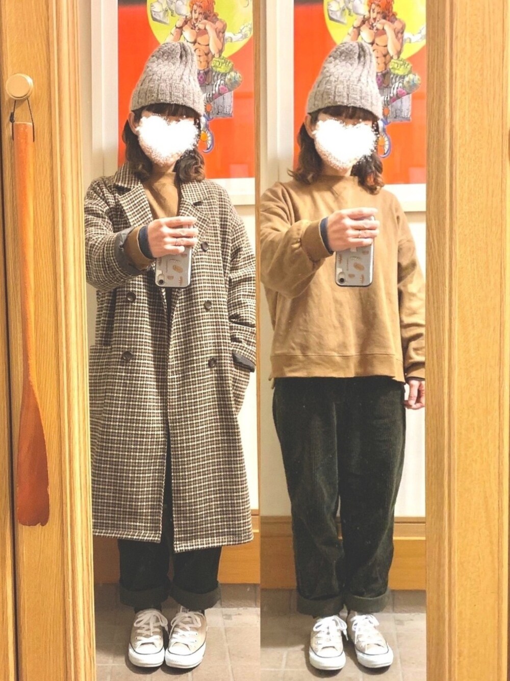 「今日のコーデ、今日の服、ニット帽、プチプラ、プチプラコーデ、スウェット、コーデュロイ、コーデュロイパンツ」｜「しまむらのアイテム（スウェット、ブラウン系）」を使った、まっきさん（レディース・150cm）の冬コーディネートの1枚目の写真
