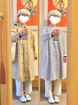 「アイテム（ハンチング/ベレー帽、ホワイト系）」を使った、まっきさん（レディース・150cm）の春コーディネート