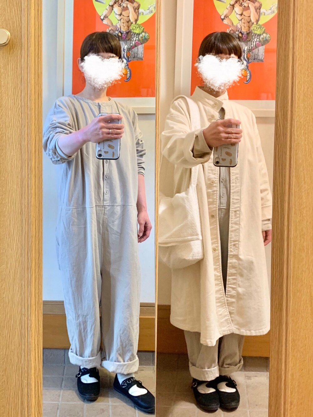 「今日のコーデ、今日の服、つなぎ、シンプル」｜「Samansa Mos2のアイテム（つなぎ/オールインワン、グレー系）」を使った、まっきさん（レディース・150cm）の春コーディネートの1枚目の写真