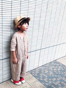 「アイテム（つなぎ/オールインワン、ベージュ系）」を使った、maroooさん（キッズ・110cm）の夏コーディネート