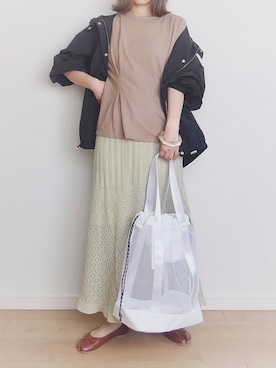 「ピスタチオ」｜「アイテム（マウンテンパーカー）」を使った、ひぃちゃんさん（レディース・163cm）の春コーディネート