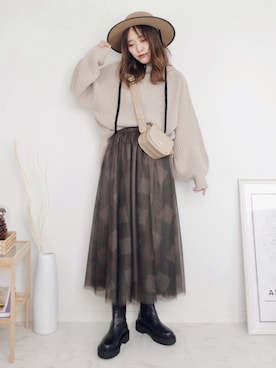 「ZOZOでしか買えない」｜「アイテム（スカート）」を使った、ひぃちゃんさん（レディース・163cm）の冬コーディネート