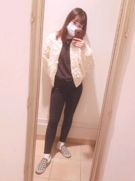 「NICE CLAUP（ナイスクラップ）のアイテム（その他アウター）」を使った、HAZUKIさん（レディース・157cm）の春コーディネート