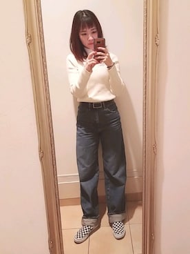 「アイテム（スリッポン）」を使った、HAZUKIさん（レディース・157cm・20代）の冬コーディネート
