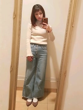 「EGOIST（エゴイスト）のアイテム（デニムパンツ）」を使った、HAZUKIさん（レディース・157cm）の冬コーディネート