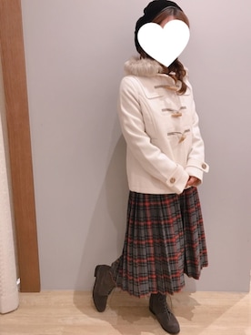 「赤チェック」｜「アイテム（ダウンジャケット/コート）」を使った、さ り ーさん（レディース・154cm）の秋コーディネート