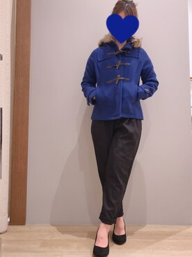 「ストライプパンツ」｜「アイテム（ダウンジャケット/コート）」を使った、さ り ーさん（レディース・154cm）の秋コーディネート