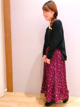 「earth music&ecology（アースミュージックアンドエコロジー）のアイテム（スカート）」を使った、さ り ーさん（レディース・154cm）の秋コーディネート