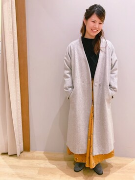 「スリット」｜「アイテム（ノーカラージャケット）」を使った、さ り ーさん（レディース・154cm）の冬コーディネート