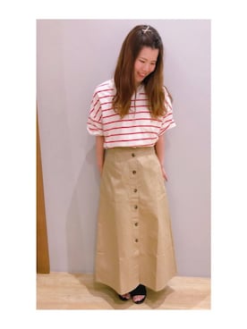 「赤ボーダー」｜さ り ーさん（レディース・154cm）の夏コーディネート