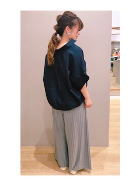 「earth music&ecology（アースミュージックアンドエコロジー）のカットプリーツスカーチョ（その他パンツ）」を使った、さ り ーさん（レディース・154cm）の夏コーディネート