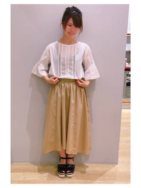 「ベージュスカート」｜さ り ーさん（レディース・154cm）の夏コーディネート