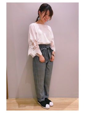 「ウエストイン」｜「アイテム（その他）」を使った、さ り ーさん（レディース・154cm）の夏コーディネート