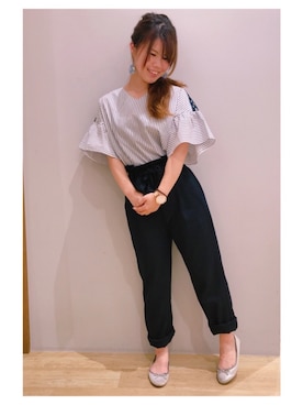 「袖ボリューム」｜「アイテム（アナログ腕時計）」を使った、さ り ーさん（レディース・154cm）の夏コーディネート