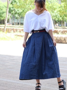 「白Tシャツ×デニム」｜「アイテム（その他）」を使った、さ り ーさん（レディース・154cm）の夏コーディネート