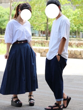 「白Tシャツ×デニム」｜「アイテム（その他）」を使った、さ り ーさん（レディース・154cm）の夏コーディネート