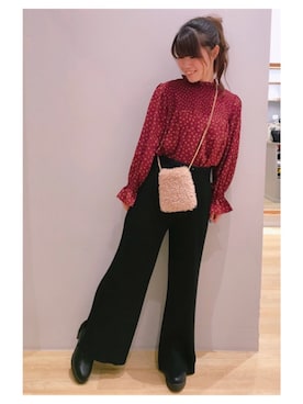 「とろみシャツ」｜「アイテム（ブーツ）」を使った、さ り ーさん（レディース・154cm）の秋コーディネート